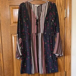 Umgee Black, Cream & Pink Patterned Boho Top